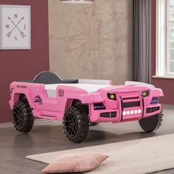 PINK OFF ROAD SUV DESIGN TWIN SIZE BED FRAME CAR LIGHT SOUND REMOTE CONTROL