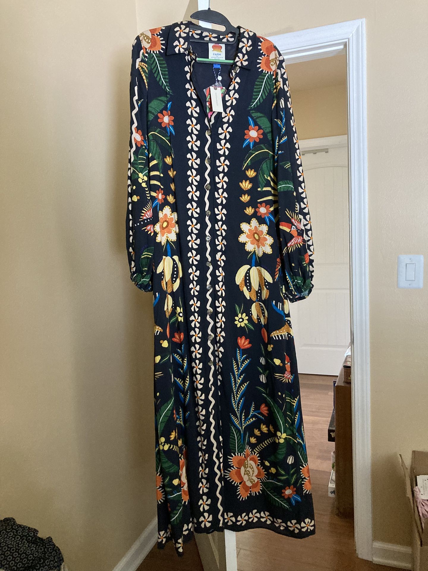 Anthropologie FARM Rio Floral long-sleeve button-up Shirt Dress (S)