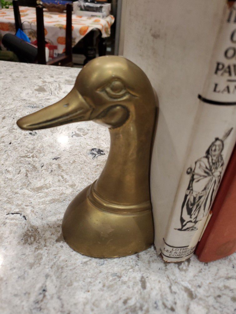 Vintage 1960s Pair Of Solid Brass Duck Bookends. Made In Korea Vintage