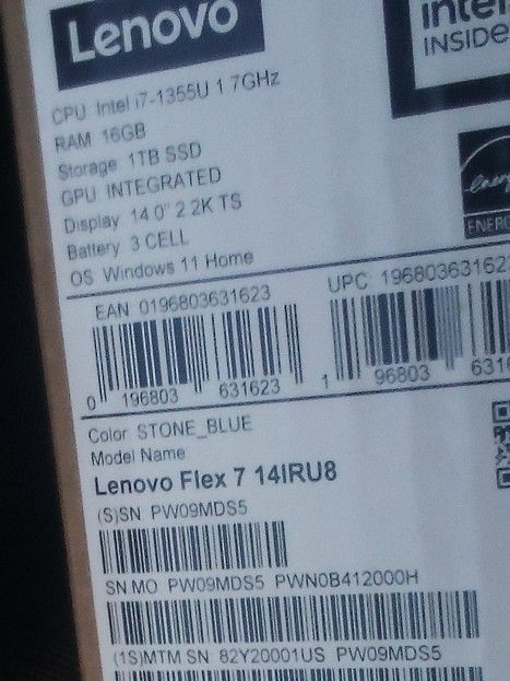 Lenovo Flex 7 14IRU8 14" 2.2K Touch Intel Core i7 - 16GB 1TB SSD W11H - Stone Blue
