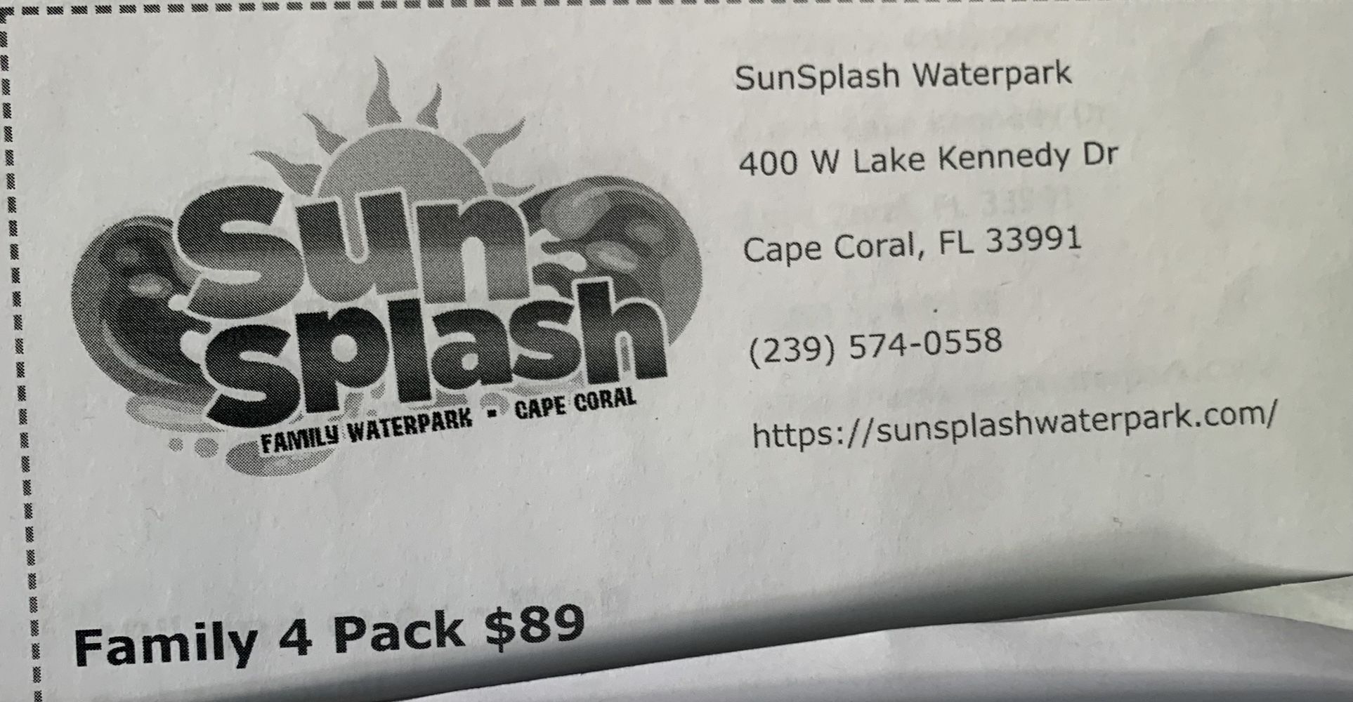 Sun Splash - 5 Tickets