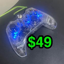 🎮 Transparent Clear Xbox One / Series X|S Compatible WIRED Controller – BLUE Glow LEDs – Mini-USB 🎮  . . . . . . . . . . . . . . . . . . . . . . . .