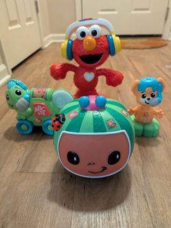 Interactive Toddler Toy Bundle - Let’s Dance Elmo, CoComelon Soother, & Fisher-Price Linkimals