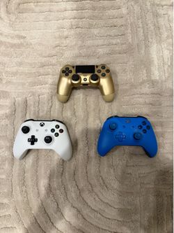 Sony DualShock 4 Gold + 2 Microsoft Xbox One Wireless Controllers White/Blue each for $20