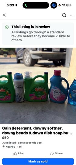 Gain detergent, downy softner & dawn dish soap