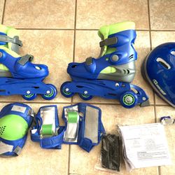Kids Skates Rollerblades Adjustable Inline Training Skate Combo Set Rollerskayes Incl. Skates, Helmet, Knee pads, Wrist guards and Carryall backpack