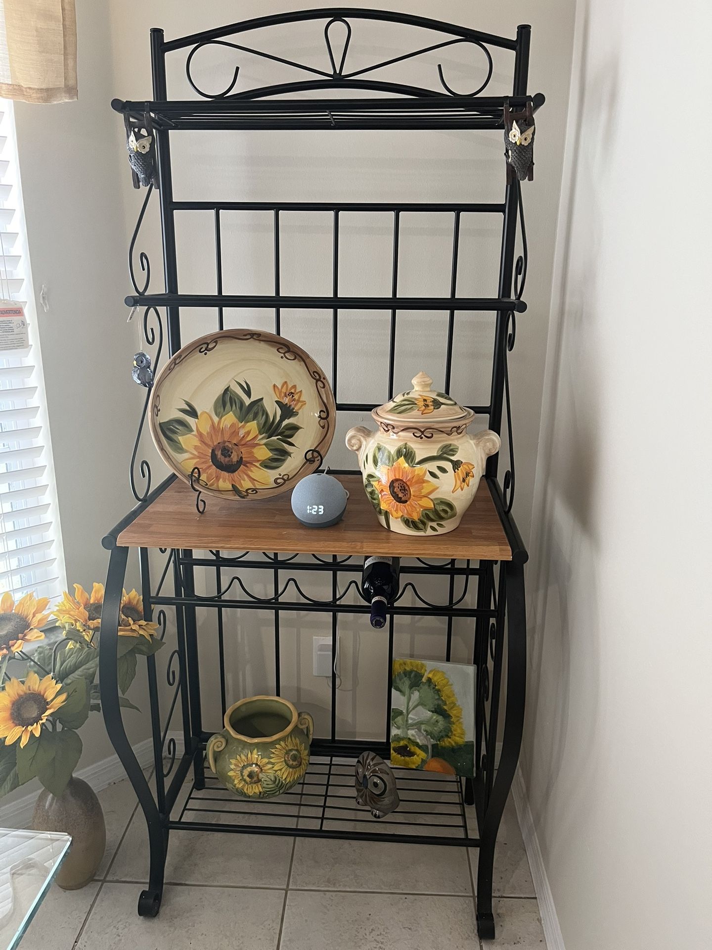 Bakers/ Wine Rack 4 Shelves Wood And Metal