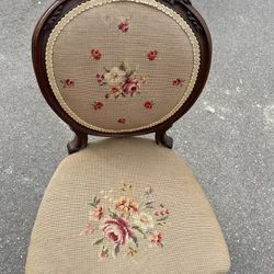 Antique Solid Wood And Needle Point Chair 
