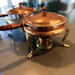 To Copper Chafing Dishes With Brass Stand And Burner