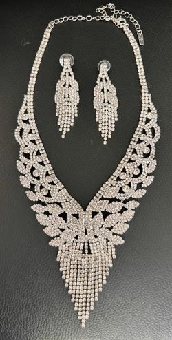 Crystal Rhinestone Statement Necklace and Earring Set