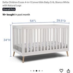 Baby Crib-Delta Children Jordan 4-in-1 Convertible Crib - Bianca White- With Crib Mattress Serta