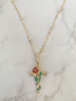 Jesus Rose Cross Necklace (14k Gold Plated)