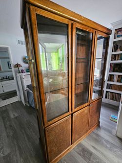 Antique  Oak and Cane cabinet
