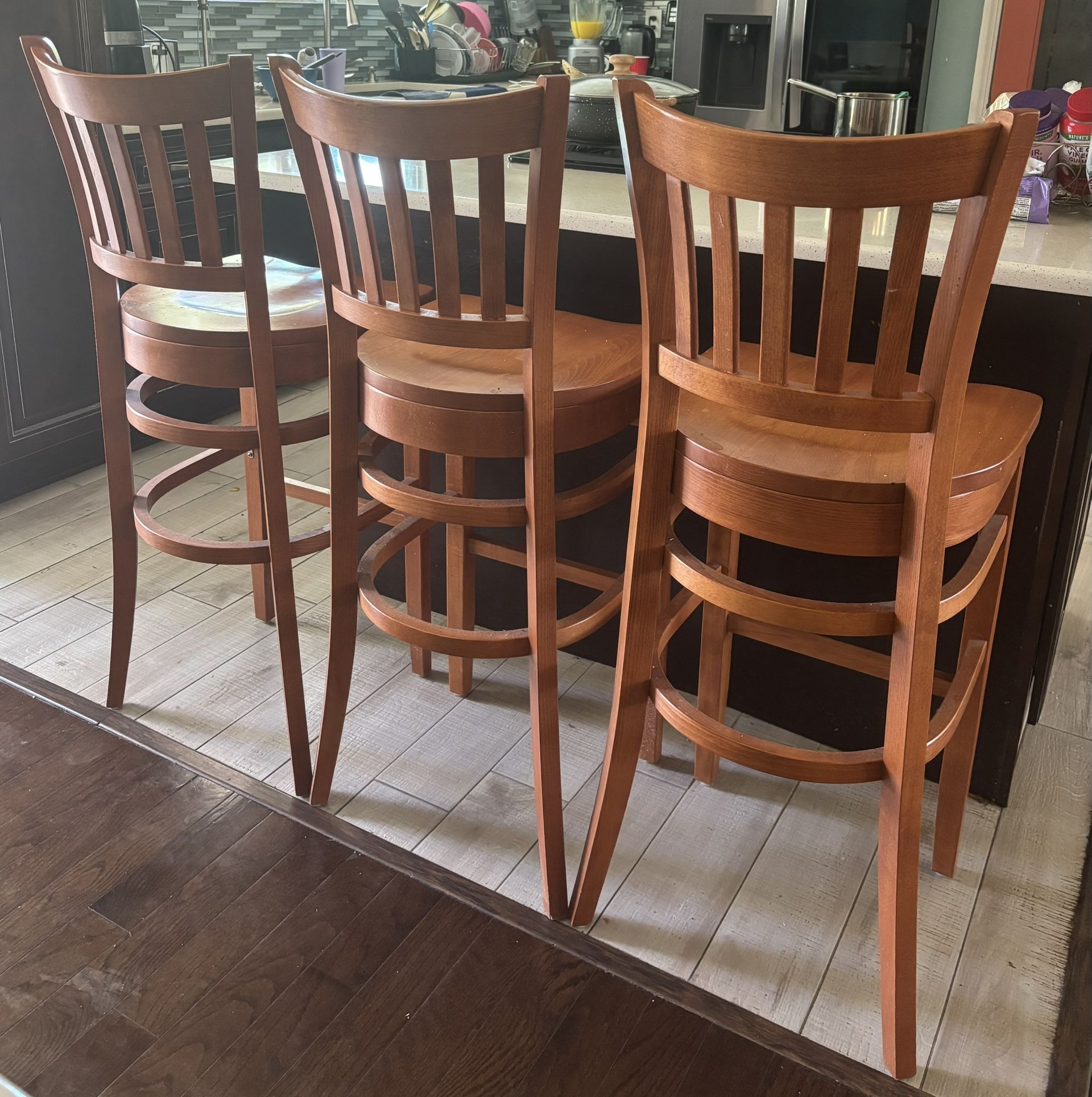 Solid Cherry Wood Bar Stools - Set of 3