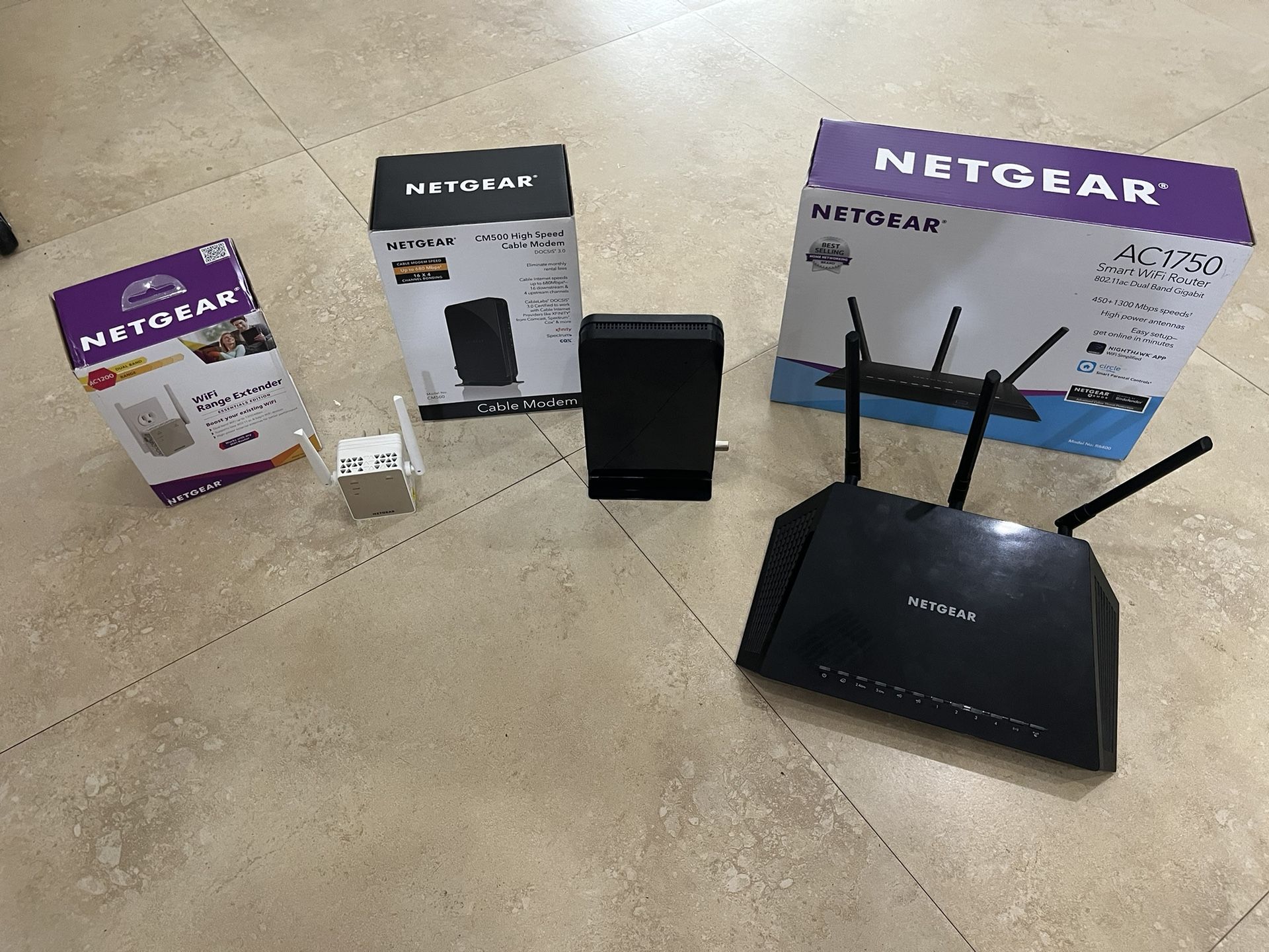 Netgear Complete Kit Smart Wifi Router AC1750 +Netgear CM500 high Speed Cable Modem + Netgear Wifi Range Extender AC1200 Compatible For For Camcast