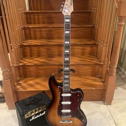 Harley Benton 6 String Bass (Mint) w/ Marshall Amp