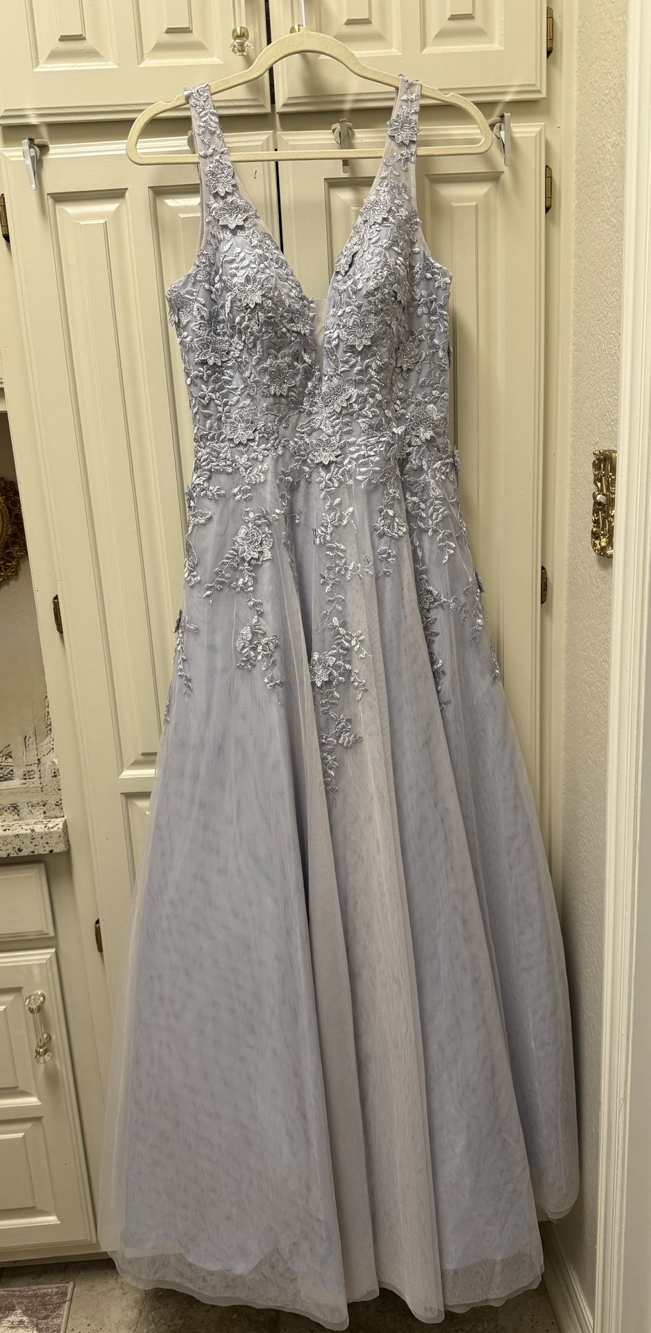 lavender grey prom dress A Line Tulle Lace Appliques Long Floor Length Formal Prom Dresses US10 / Custom Color