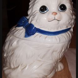 Cat Cookie Jar, Vintage Persian White Kitty
