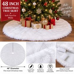 48-Inch White Faux Fur Christmas Tree Skirt