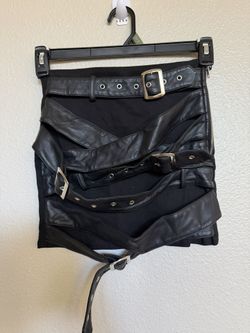 Current Mood XS Black Faux Leather Multi Belt Moto Mini Skirt Goth Y2K