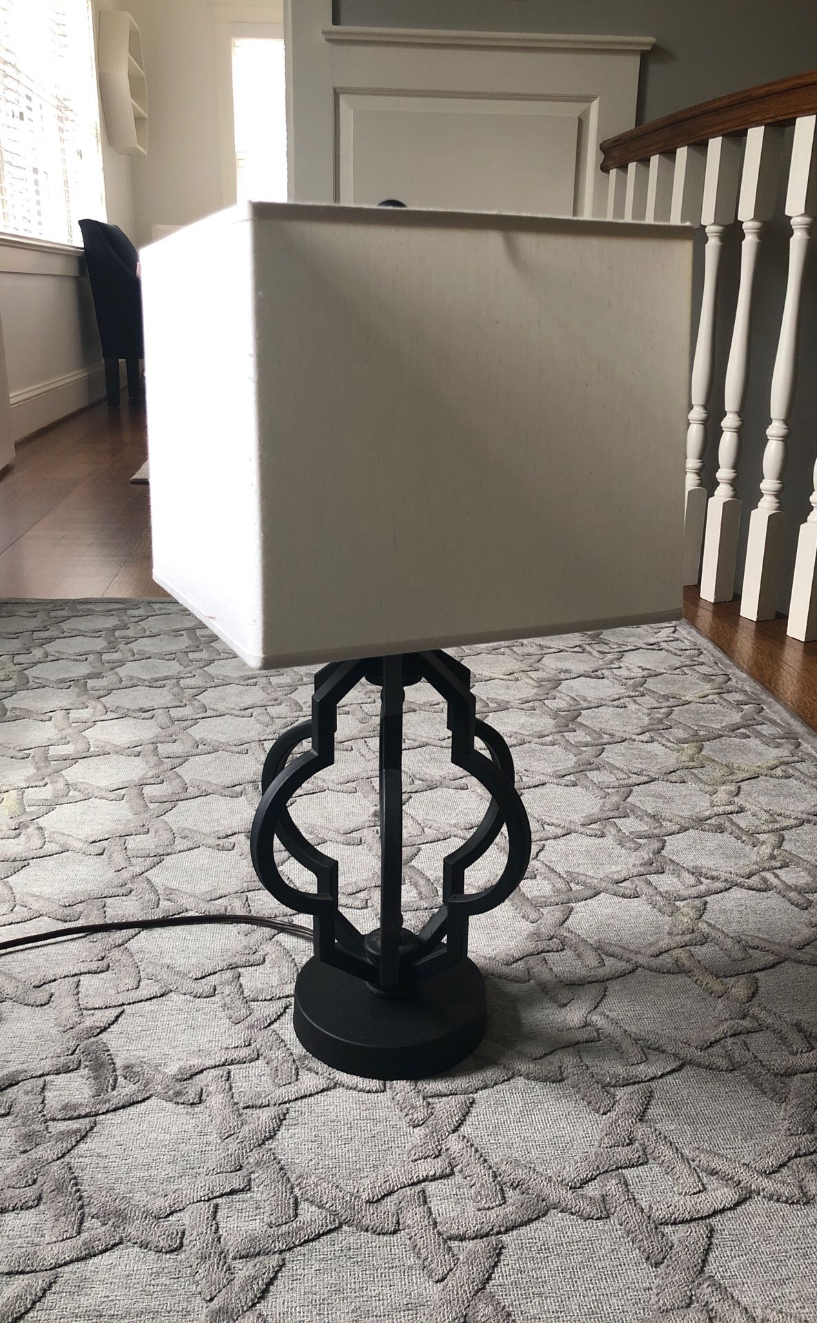 Black lamp with white square shade