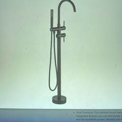NEW Freestanding Bath Tub Filler. Bronze/High Flow Brass Floor Mount Bathtub Filler, Swivel Gooseneck Spout w/Single Handheld Sprayer. Bathroom