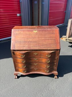 Antique Mahogany Serpentine Front Secretary Desk