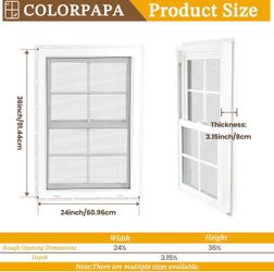 24" x 36" Vinyl Double Hung Window, White Household Window with Double-Pane Insulated Tempered Glass, Lower Tilt Sash Screen Included Window for House