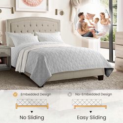 Beige Queen bed frame with headboard