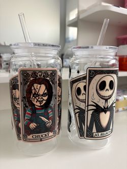 Chucky & Jack Skellington plastic Cups with Straws