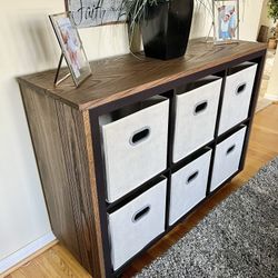 46" Oak-framed Bookshelf w/ Bins