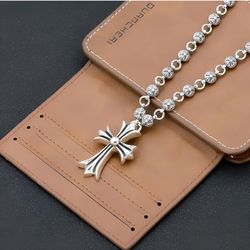 Chrome Hearts Imitation Collar con colgante de cruz de plata: 19.6 pulgadas Cromo CH Cross 925 Collar de cruz de plata para mujeres y hombres, Acr$250