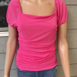 Women’s ruched, puff-sleeve top square neckline Size Large 