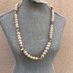 Vintage Gorgeous Real Pearl Necklace Choker Iridescent Pink Champagne Crystals