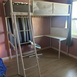 IKEA Loft bed frame with desk top, white/light gray, Twin