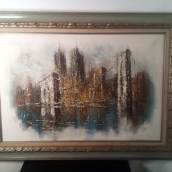 Beautiful Framed Abstract Original Canvas Painting By T. Halpren 