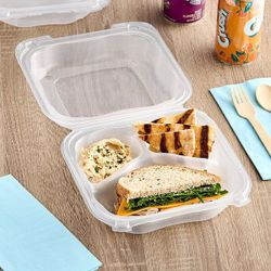 3-Compartment Plastic Clamshell To-Go Containers