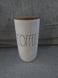 New Rae Dunn 8" Coffee Cellar With Wood Lid