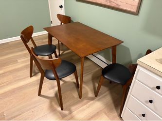 Solid Wood Dining Table Set with 4 Chairs – Mid-Century Style