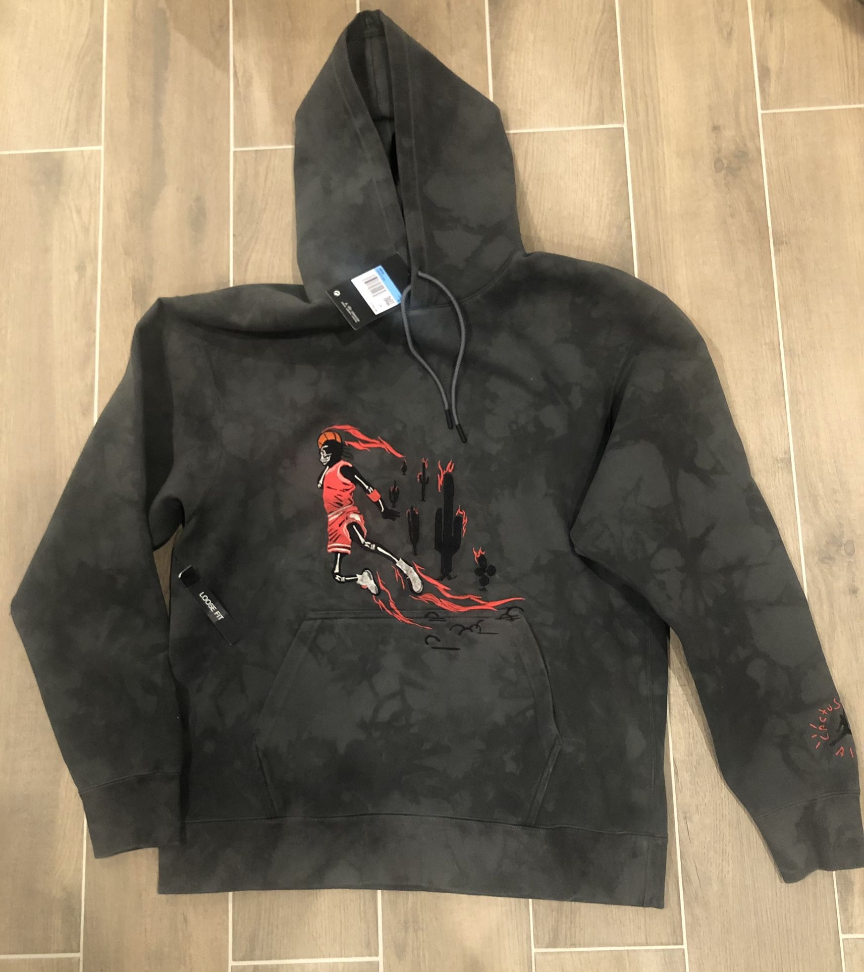Travis Scott Jordan Washed Suede Hoodie Grey Mens Medium