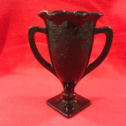 L.E. Smith Black Amethyst Dancing Nymphs Glass Vase Art-Deco 1930s Vintage