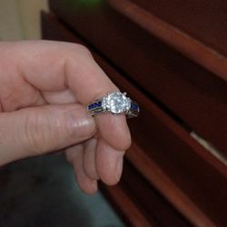 3 Carat Moissanite Diamond Sapphire Sterling Silver Ring