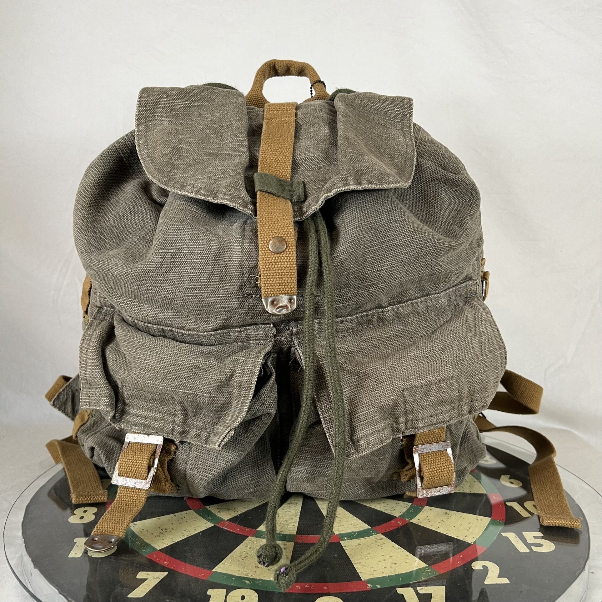 Vintage Old Navy Surplus Gear Bag String Knapsack Backpack Drab 