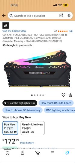 Corsair Vengeance RGB DDR4 Pro RAM  16gb (x2 8gb)