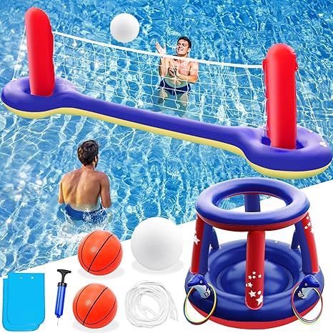 BRAND NEW 3 in 1 Water Floating Volleyball Swimming Pools Party Game Set foe Kids Teens Adults (Size: 105")