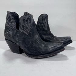 Ariat Hazel Black Silver Metallic Leather Western Ankle Boots Women Size 7.5B