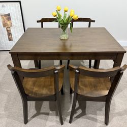 5-Piece Scalable Dining Table Set, with Wheel Kitchen Table and 4 Dining Chairs, Farmhouse 65-Inch Kitchen Table, with 17.7" Pull-Out Side Table, for 