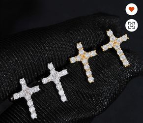 Moissanite Cross Stud Earrings - S925 Sterling Silver 18k gold plated- Passes Diamond Tester