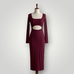 Burgundy Long Sleeve Cut-Out Midi Dress size Large