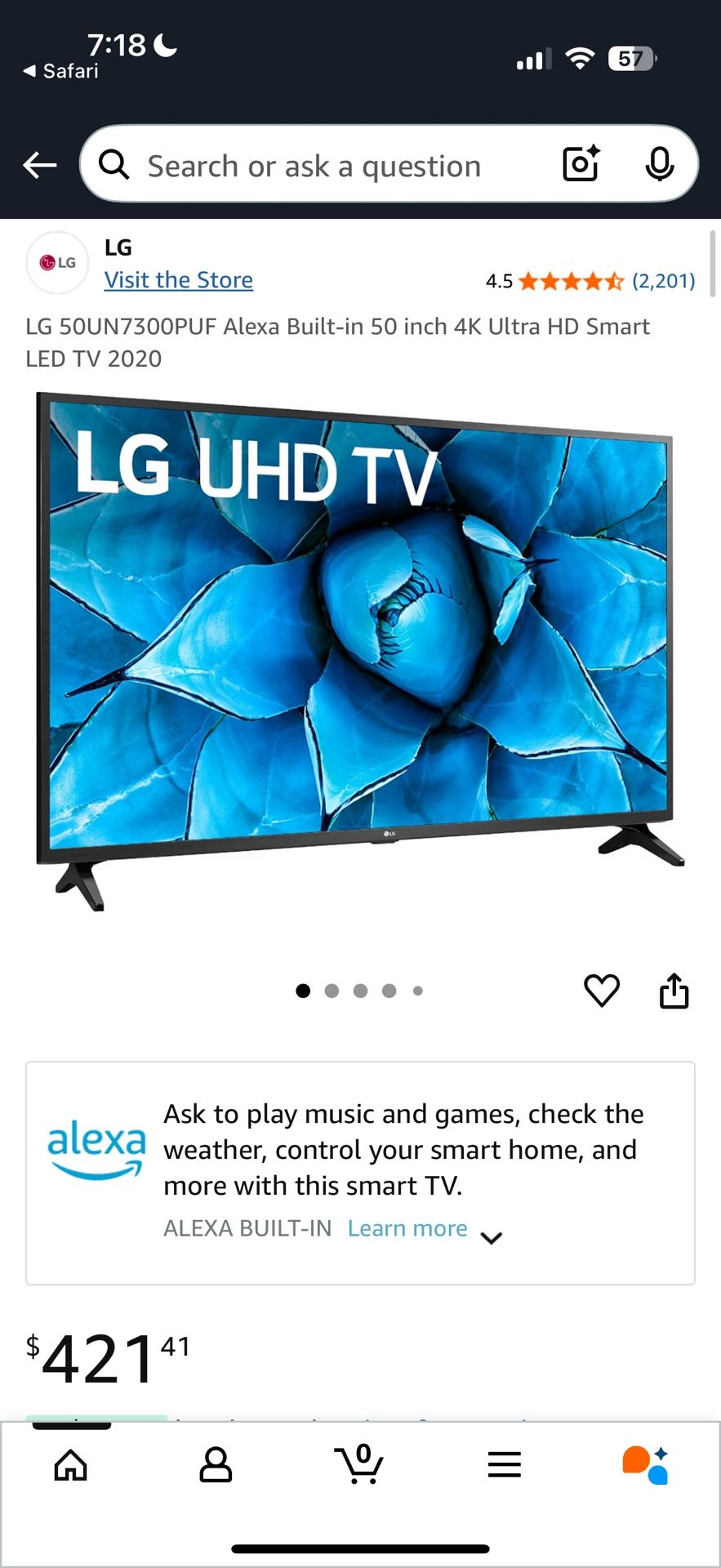 50 Inch LG Smart TV - two remotes and wall mount included